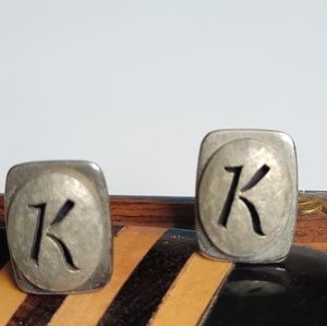 Vintage Raised Initial "K" Metal Cuff Links